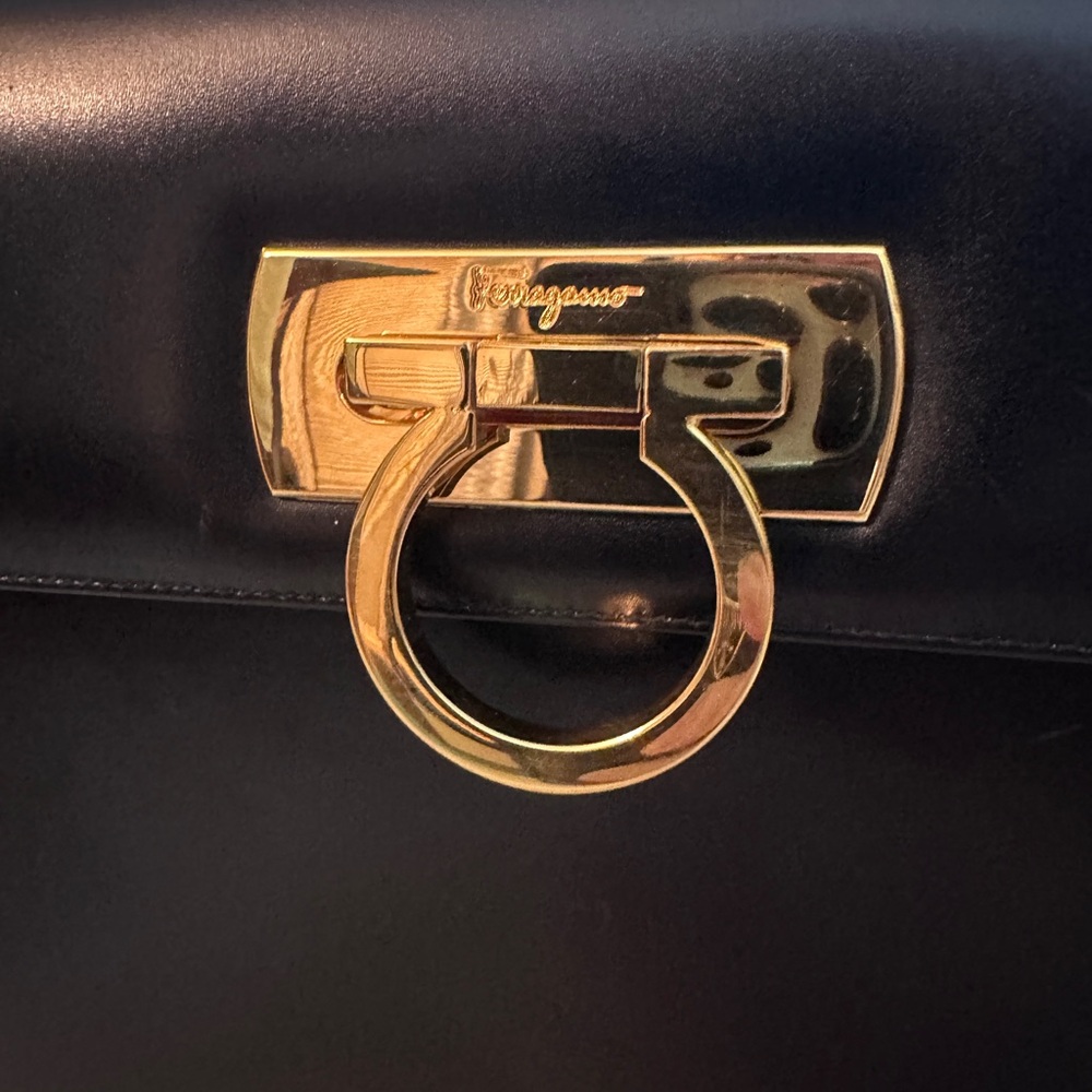 ❌SOLD❌Salvatore Ferragamo Black Handbag with Gold Accents - Picture 9 of 14